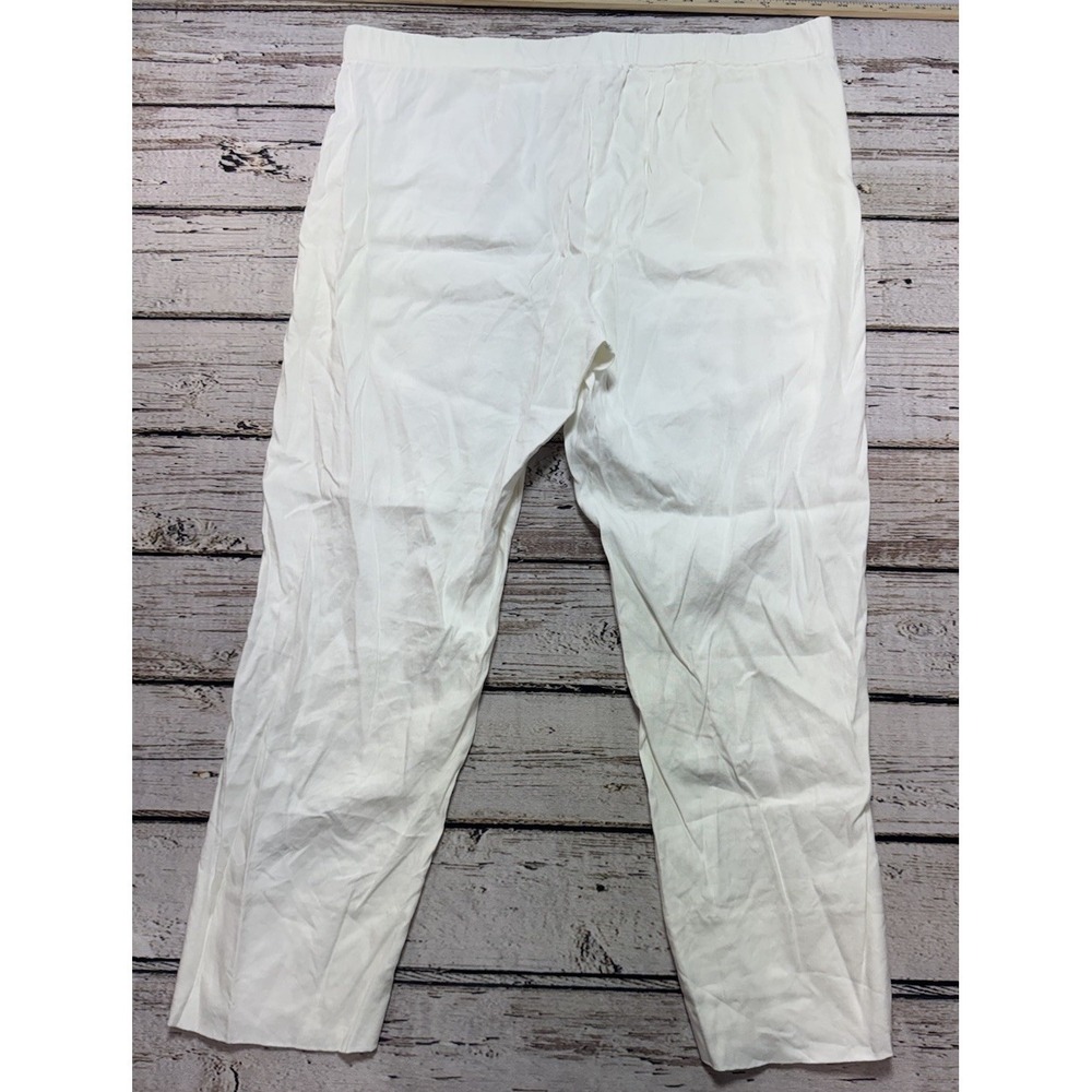 J Jill Womens Linen Stretch Pants White Large Elastic Waist Pull On Cropped